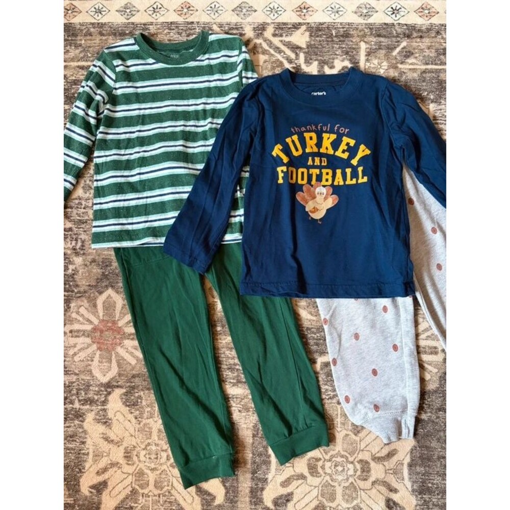 Kids Boys Bundle Set Green Striped & Football Outfit Outfits Size 4T Fall Thanks